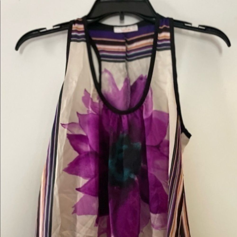 Pink & Cream Floral colorful Stripes sleeveless blouse by Kaitlyn size Small